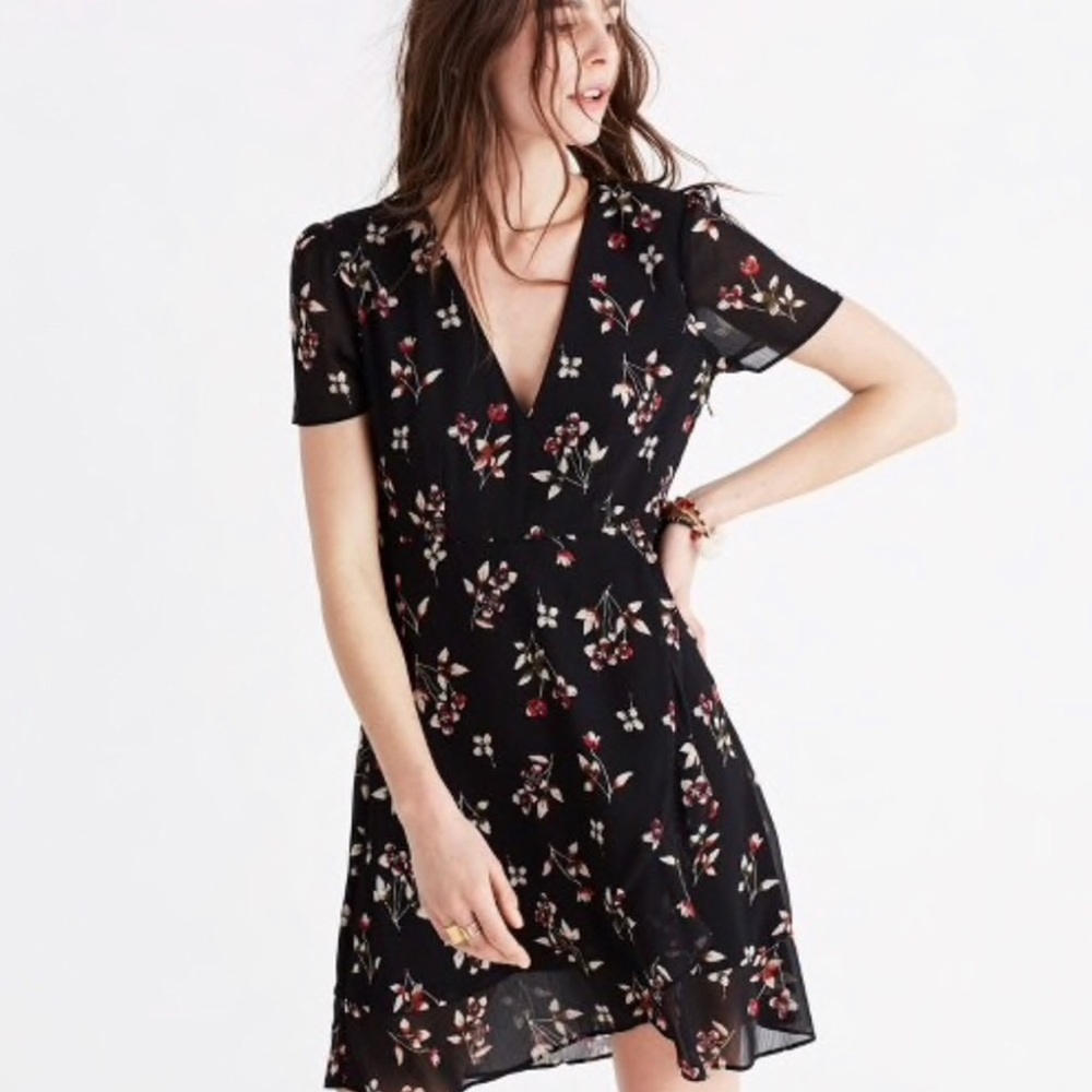 Madewell Posy Floral Ruffle Dress Black